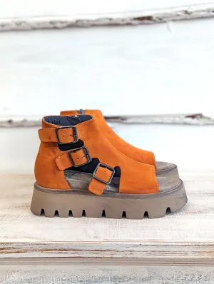 Orange Suede AKOYA Chunky Buckle Sandals