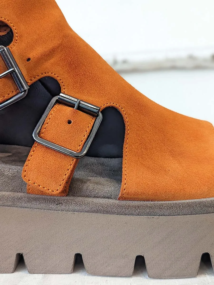 Orange Suede AKOYA Chunky Buckle Sandals