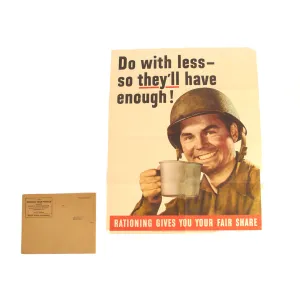 Original U.S. WWII Rationing Propaganda Poster “Do with less” WITH Original Shipping Envelope From The Office of War Information - 28” x 22”