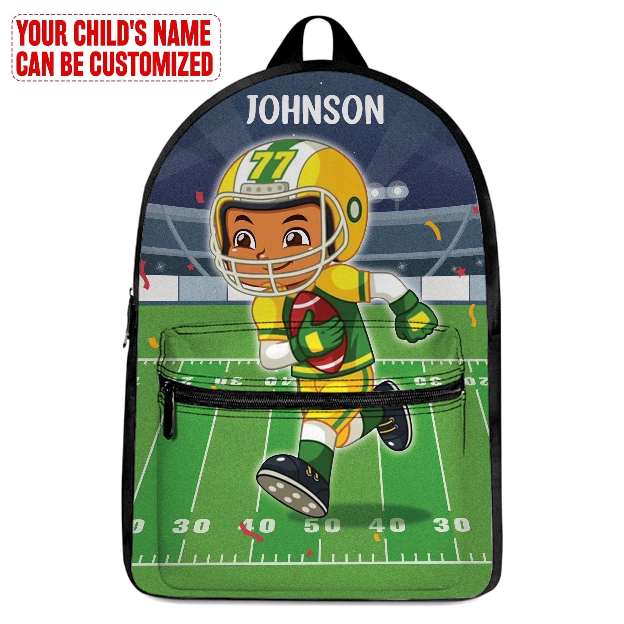 Personalized Little Afro American Football Player Kid Backpack And Lunch Bag Set