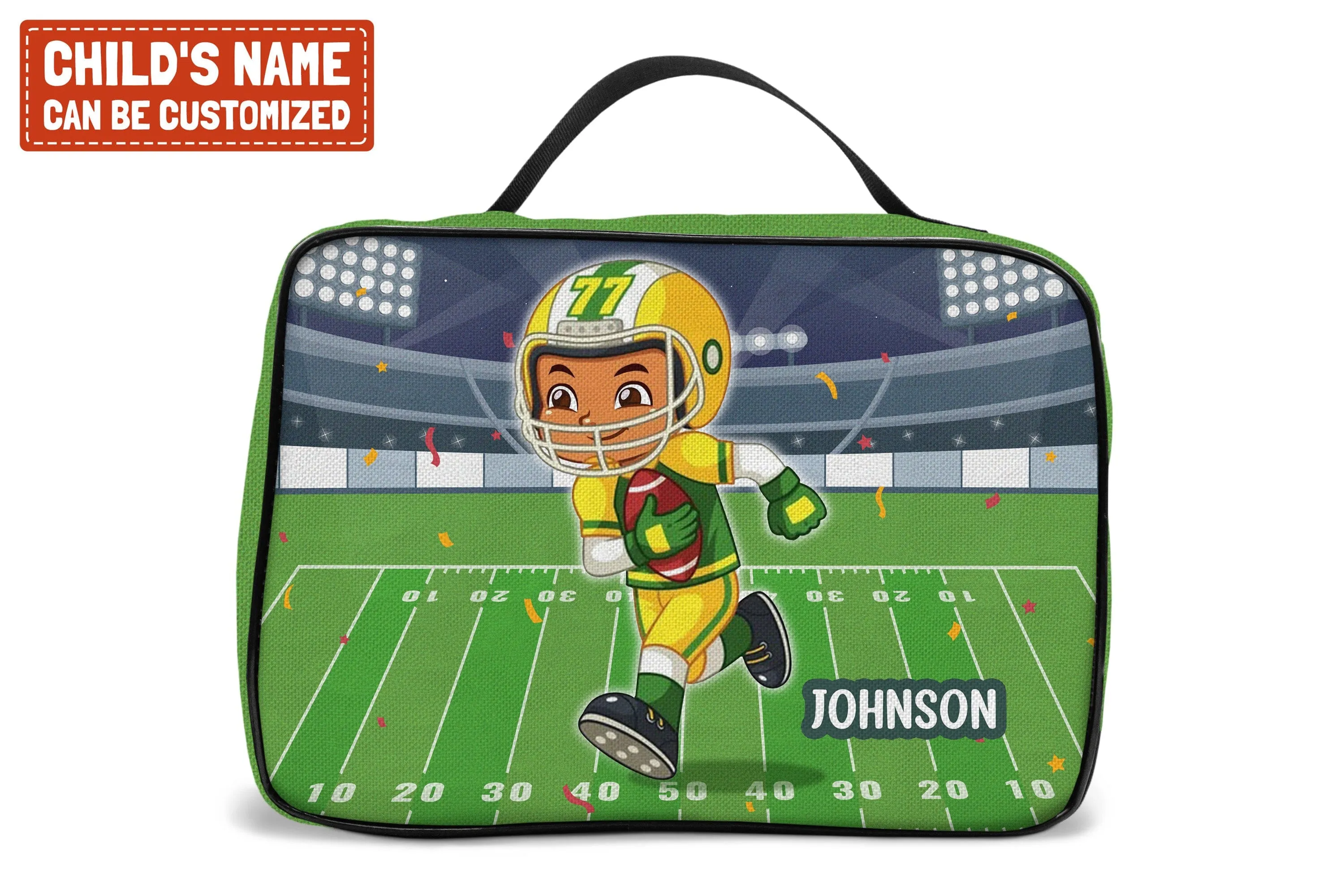 Personalized Little Afro American Football Player Kid Backpack And Lunch Bag Set