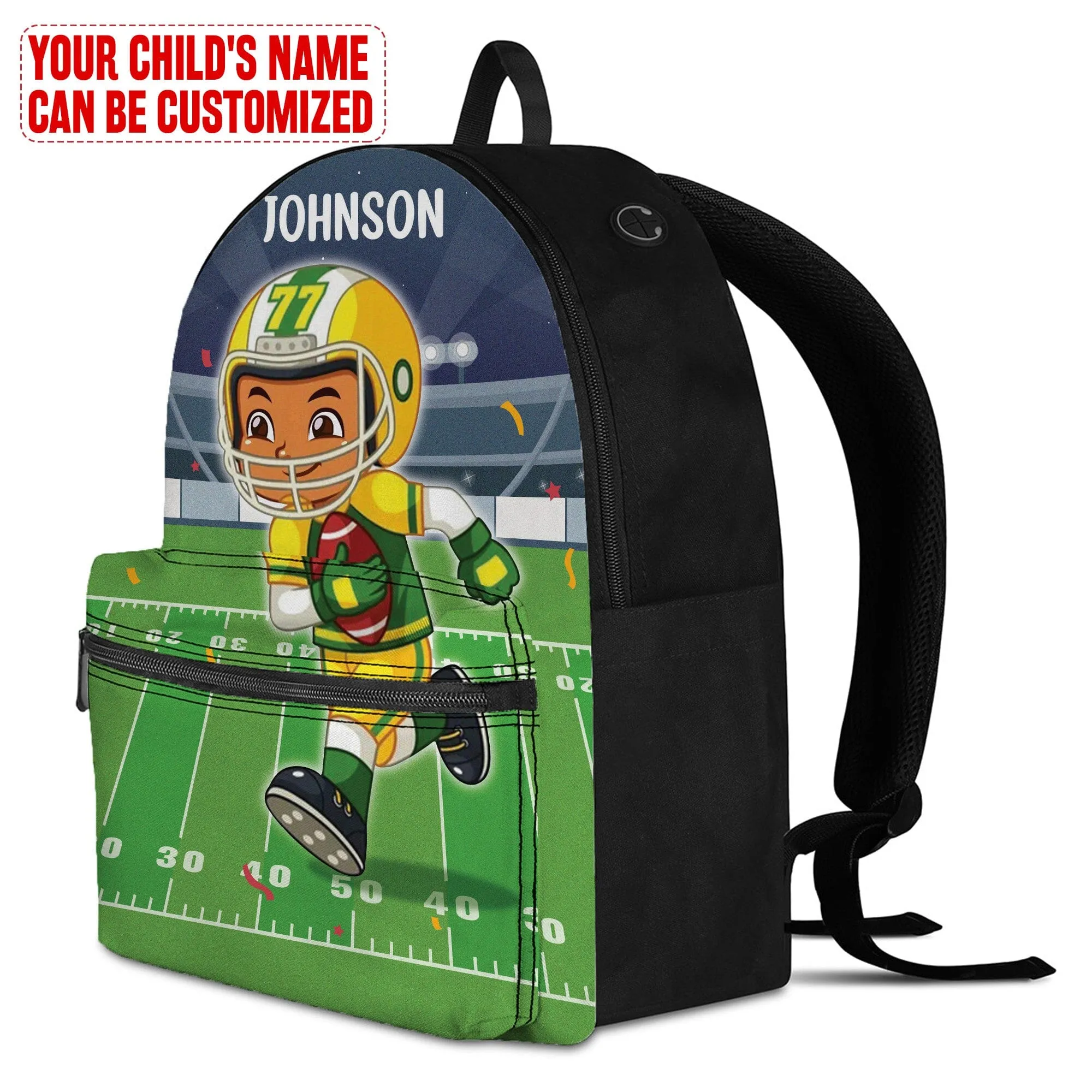 Personalized Little Afro American Football Player Kid Backpack And Lunch Bag Set