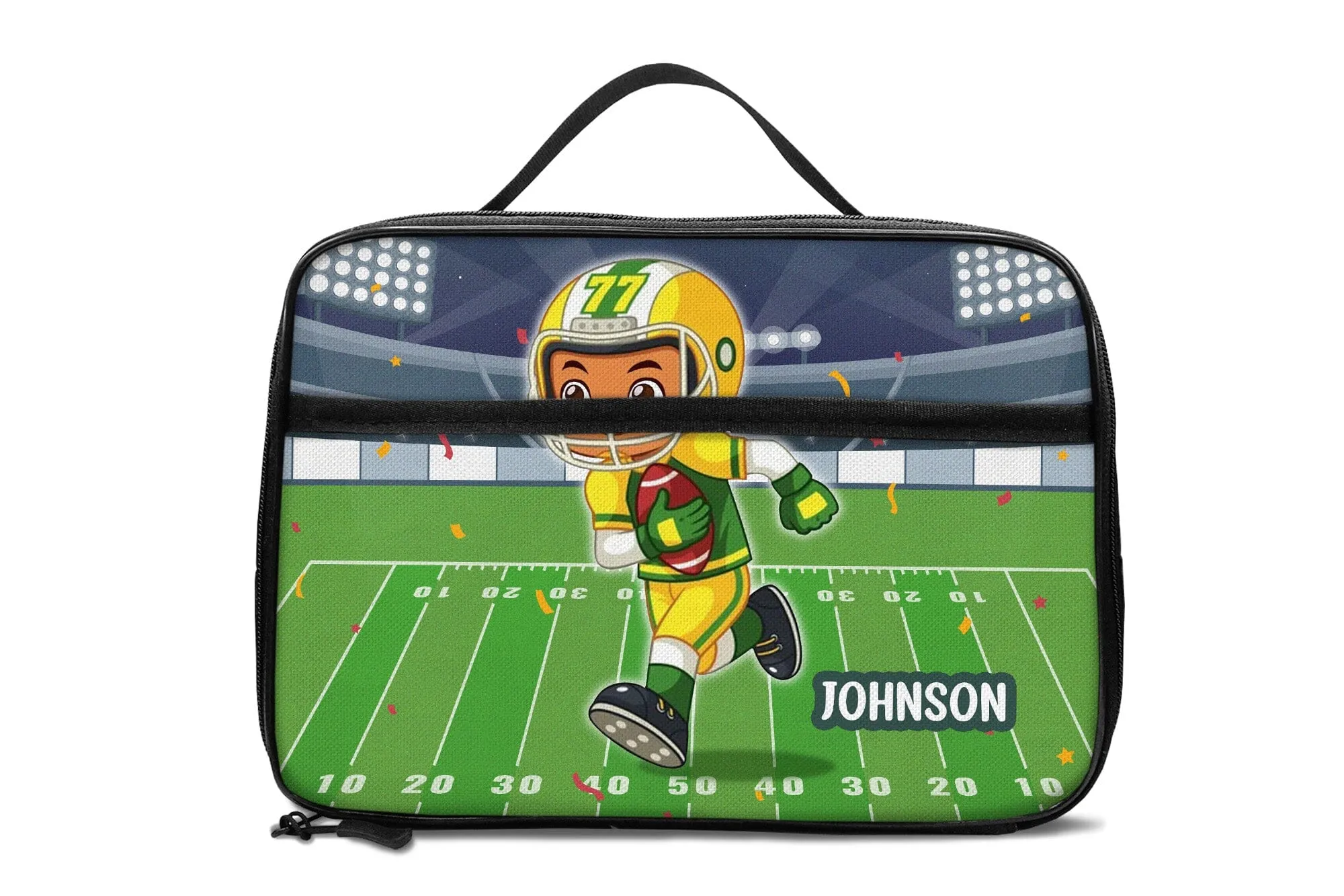 Personalized Little Afro American Football Player Kid Backpack And Lunch Bag Set