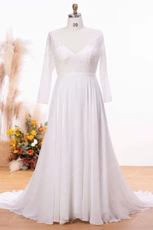 Plus Size Sheer Sleeves Beach Lace Chiffon Outdoor Bridal Gown