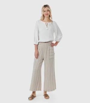 popular  Linen Blend Wide Leg Beach Pants - Piping Hot