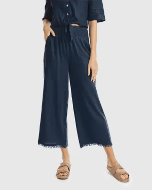 popular  Linen Blend Wide Leg Beach Pants - Piping Hot