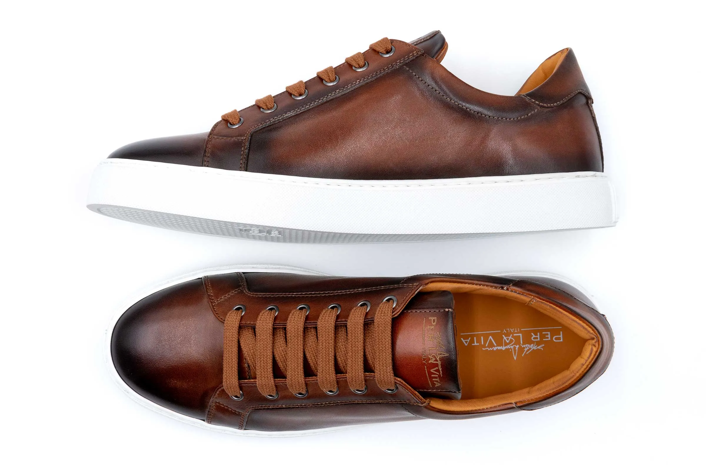 Positano Italian Saddle Leather Sneakers - Whisky