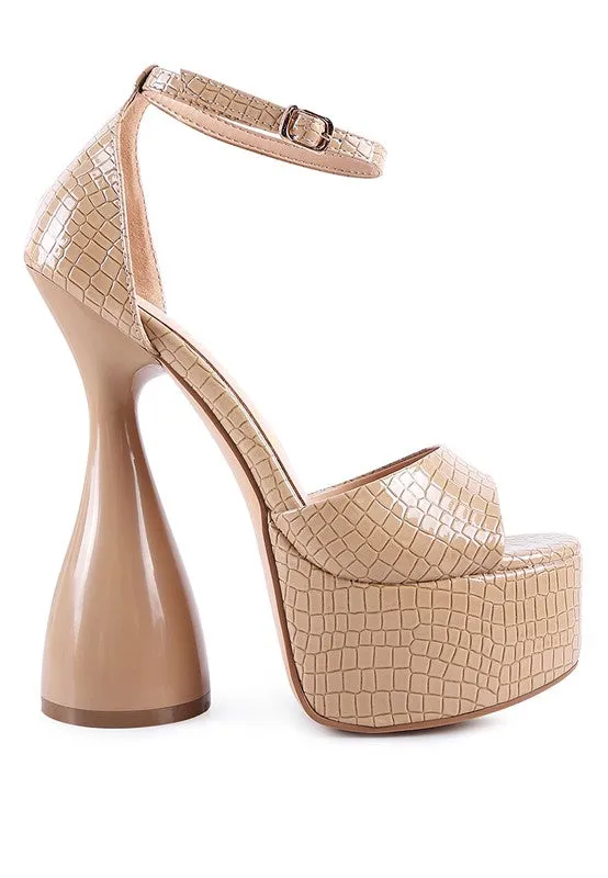 PRETTY ME PATENT CROC ULTRA HIGH PLATFORM SANDALS