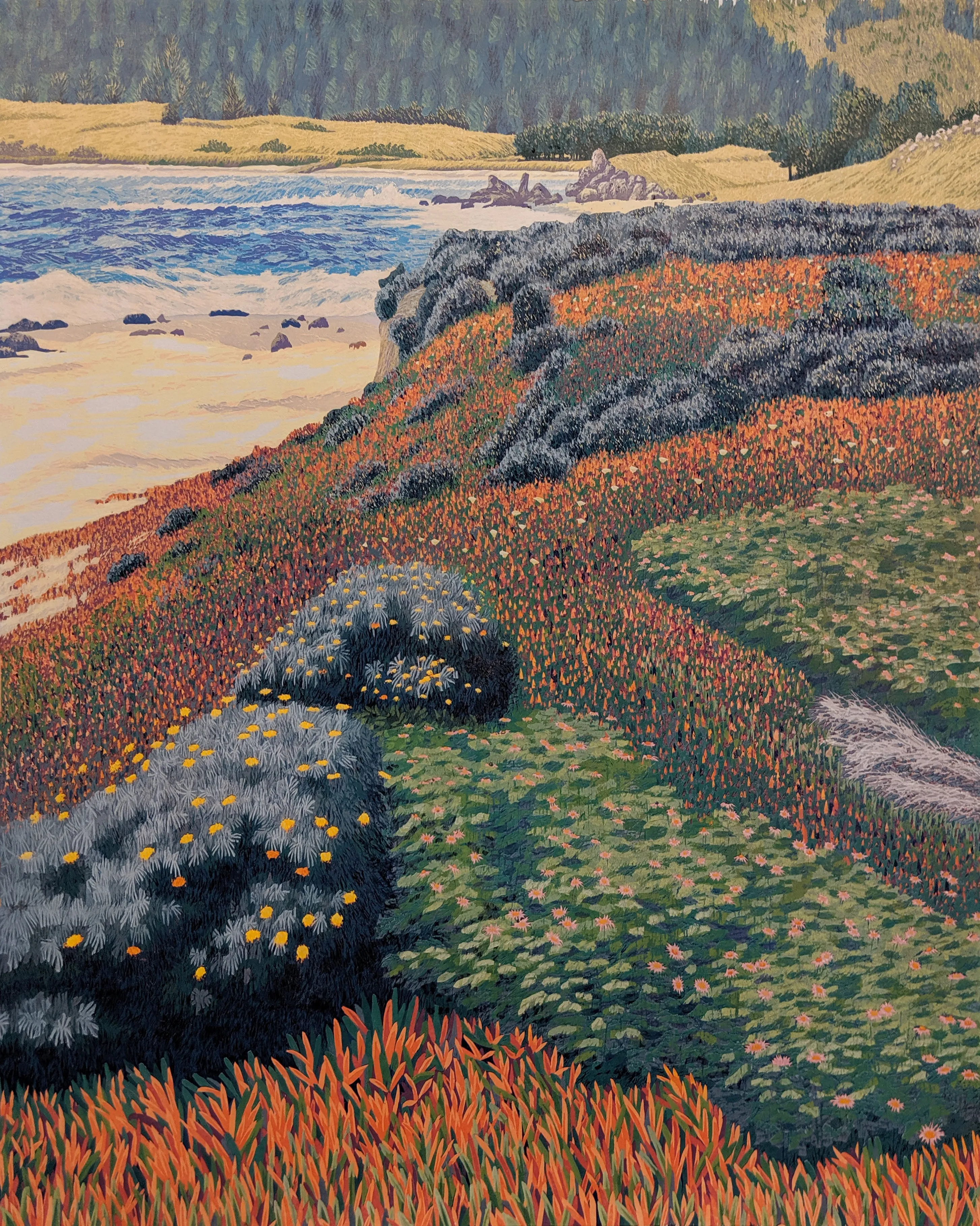 "Monastery Beach" - Reduction Woodcut Print on Paper by Gordon Mortensen