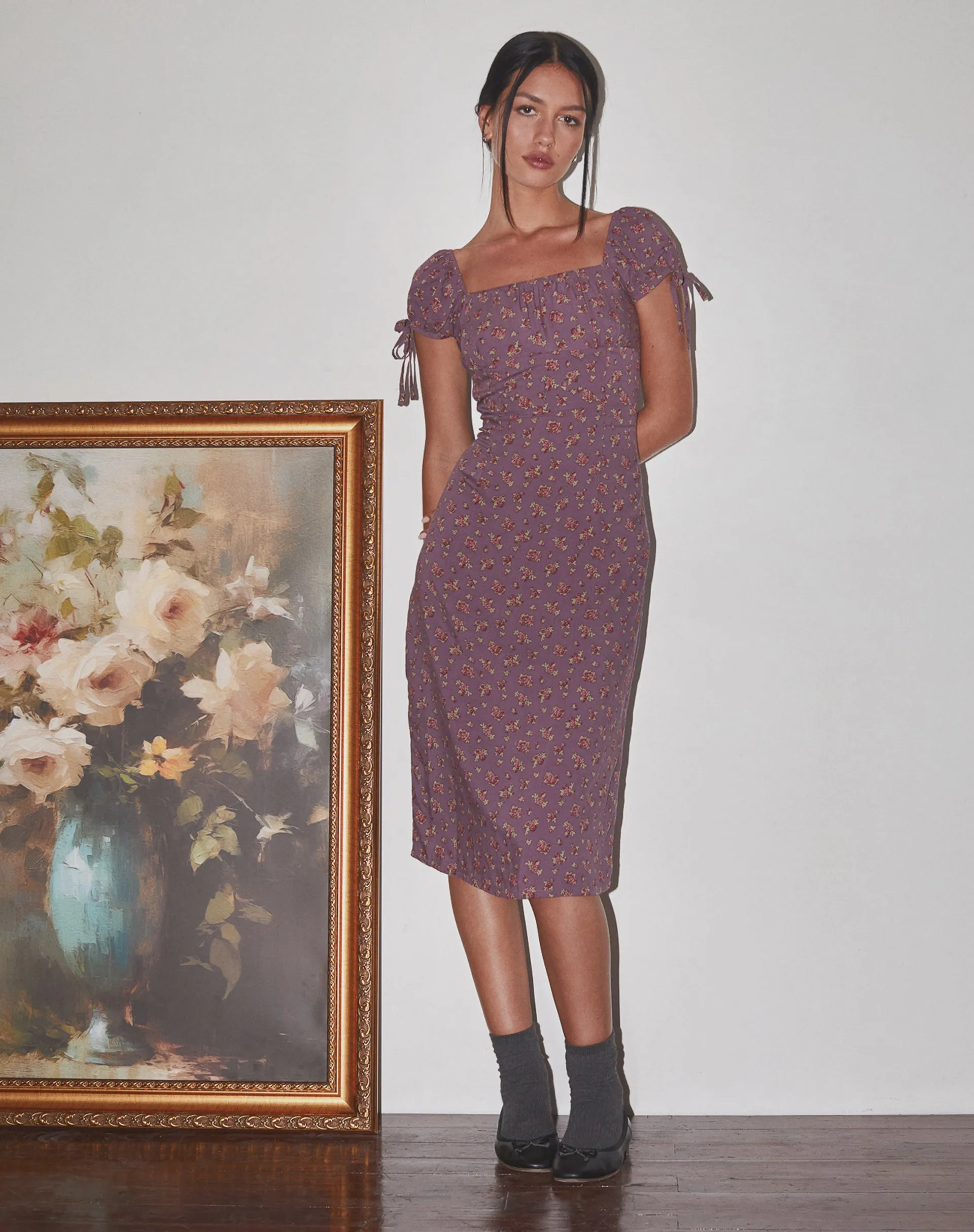 Rachana Midi Dress in Flowing Rose Deep Purple