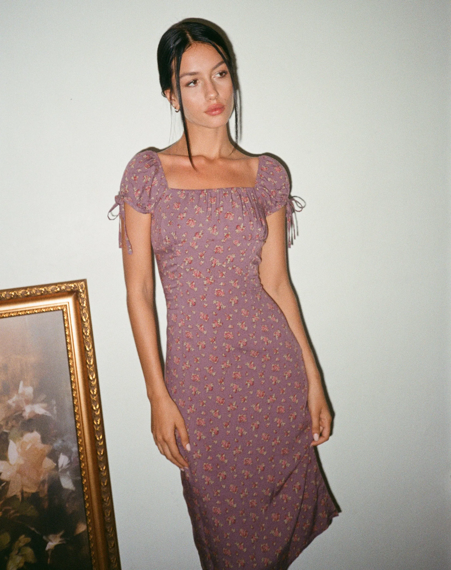 Rachana Midi Dress in Flowing Rose Deep Purple