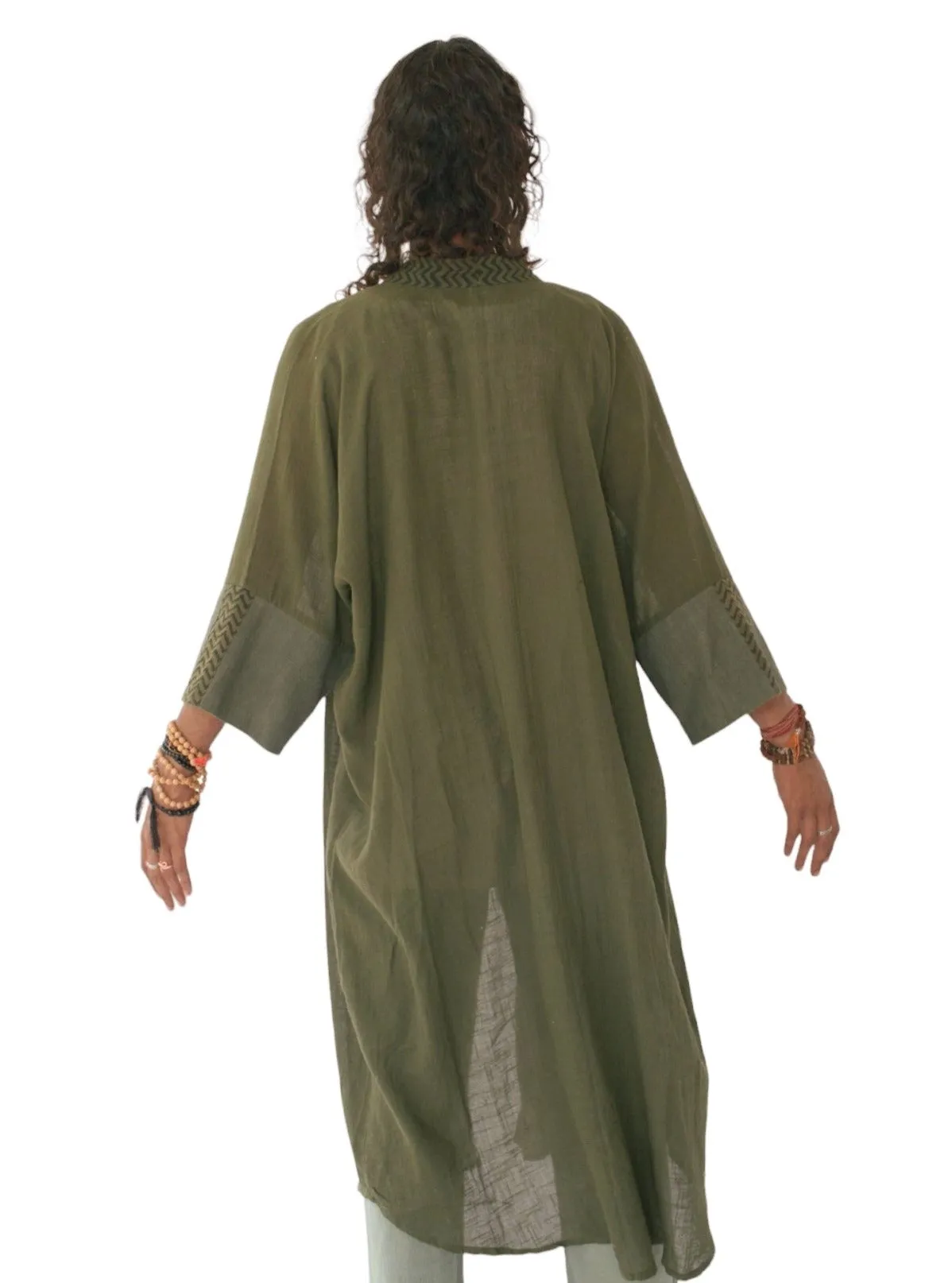 Raw Cotton Forest Green Long Kimono