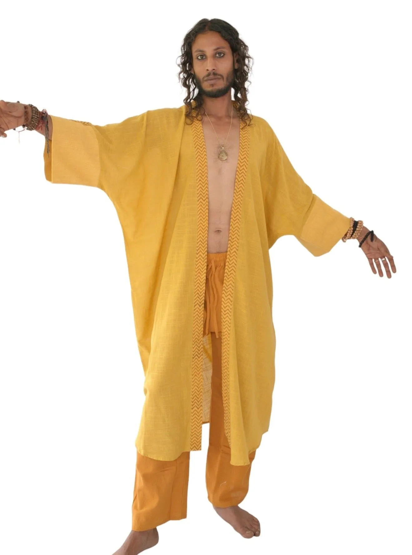 Raw Cotton Turmeric Long Kimono