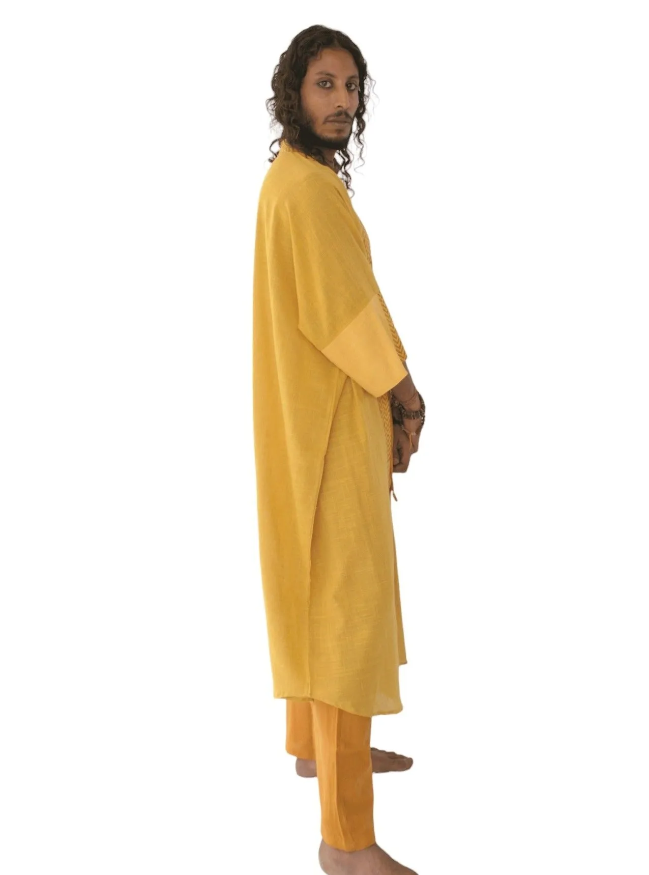 Raw Cotton Turmeric Long Kimono