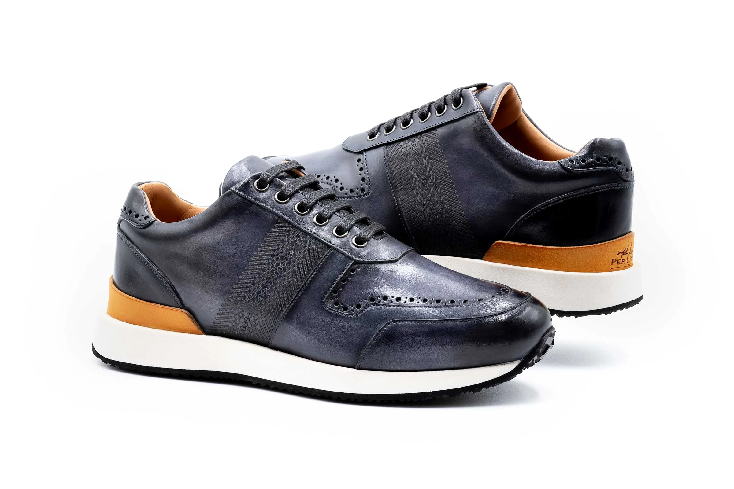 Salerno Italian Calf Leather Sneakers - Fumo