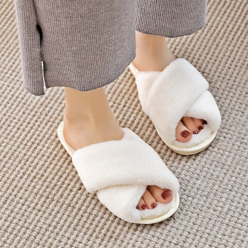 Soft Fluffy Cozy Faux Fur Slippers - Jennyhome