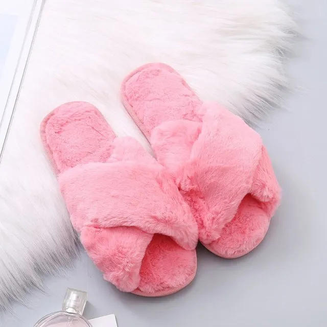 Soft Fluffy Cozy Faux Fur Slippers - Jennyhome