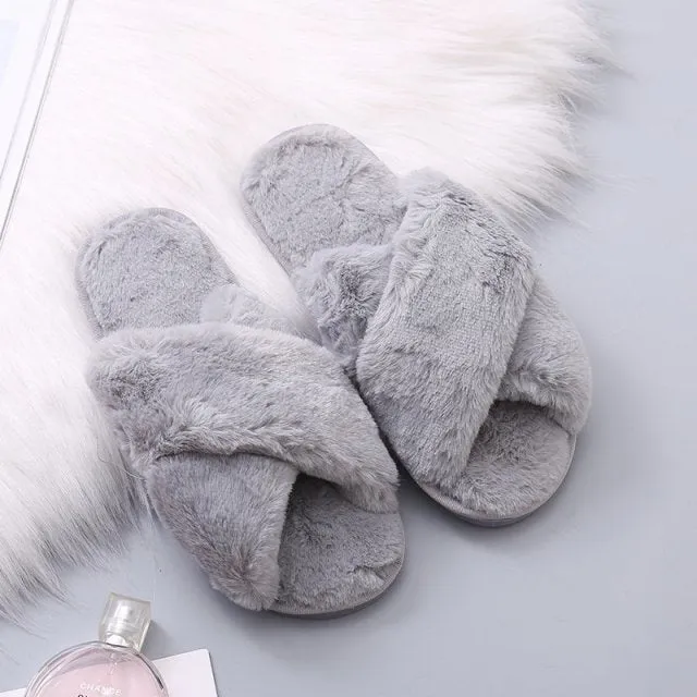 Soft Fluffy Cozy Faux Fur Slippers - Jennyhome