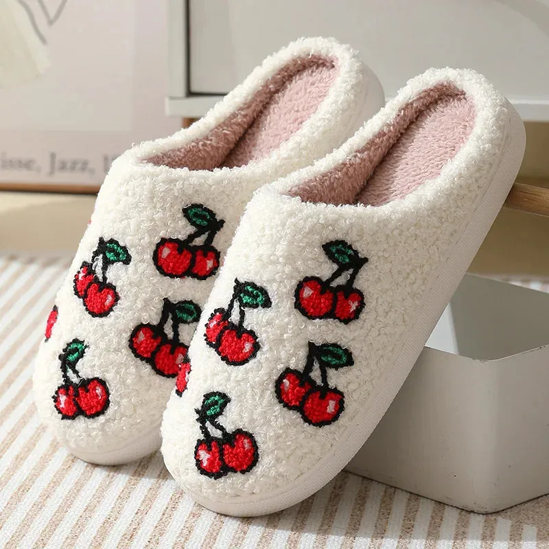 Sohiwoo Cute Cartoon House Cotton Slippers Women Winter Soft Sole Fluffy Fur Slippers Woman Flat Heels Couple Warm Plush Shoes