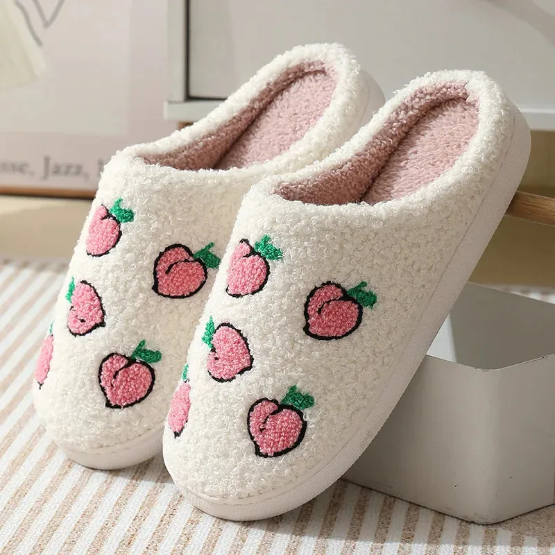 Sohiwoo Cute Cartoon House Cotton Slippers Women Winter Soft Sole Fluffy Fur Slippers Woman Flat Heels Couple Warm Plush Shoes