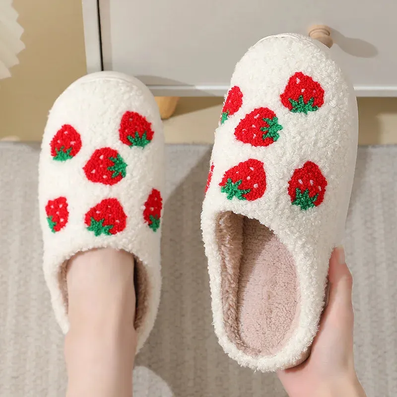 Sohiwoo Cute Cartoon House Cotton Slippers Women Winter Soft Sole Fluffy Fur Slippers Woman Flat Heels Couple Warm Plush Shoes