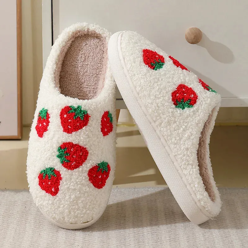 Sohiwoo Cute Cartoon House Cotton Slippers Women Winter Soft Sole Fluffy Fur Slippers Woman Flat Heels Couple Warm Plush Shoes