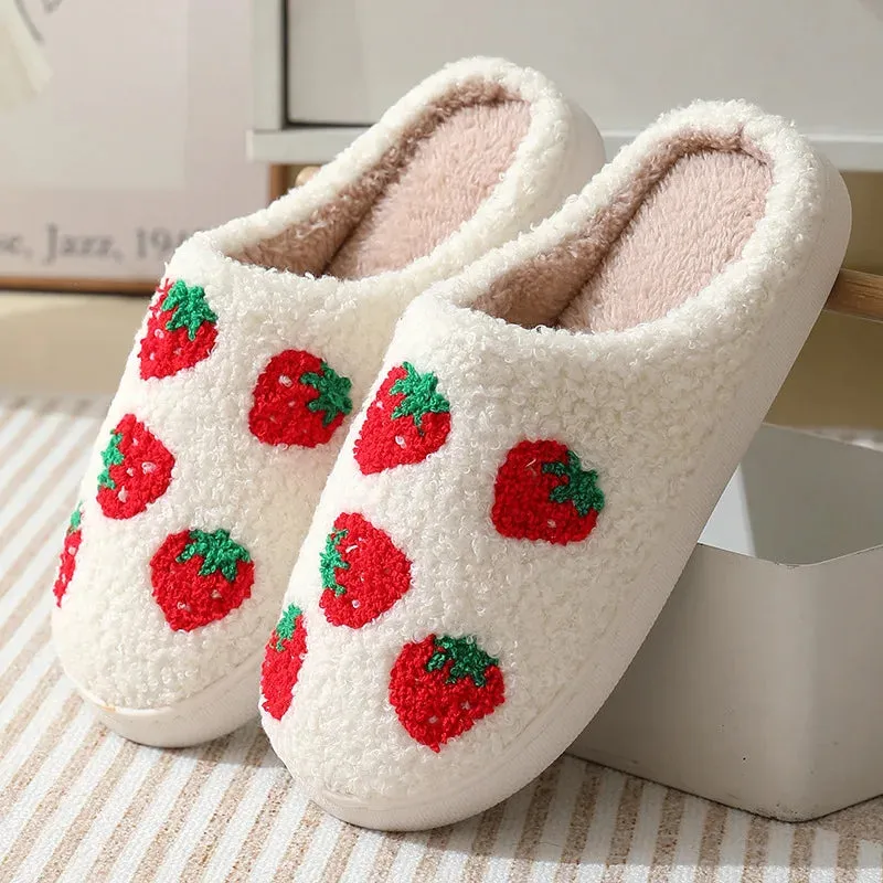 Sohiwoo Cute Cartoon House Cotton Slippers Women Winter Soft Sole Fluffy Fur Slippers Woman Flat Heels Couple Warm Plush Shoes