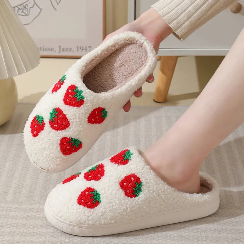 Sohiwoo Cute Cartoon House Cotton Slippers Women Winter Soft Sole Fluffy Fur Slippers Woman Flat Heels Couple Warm Plush Shoes