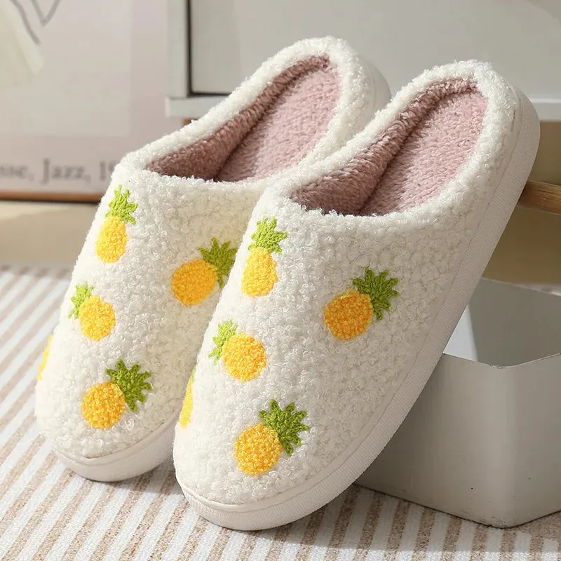 Sohiwoo Cute Cartoon House Cotton Slippers Women Winter Soft Sole Fluffy Fur Slippers Woman Flat Heels Couple Warm Plush Shoes