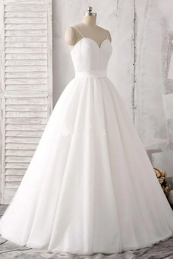 Spaghetti Straps Sweetheart  Floor-length White Satin Wedding Dress WD143