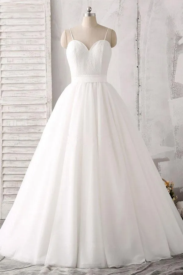 Spaghetti Straps Sweetheart  Floor-length White Satin Wedding Dress WD143