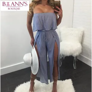 STRAPLESS CAPRI OPEN LEG JUMPSUIT