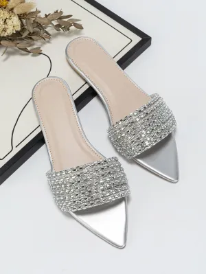 Suedette Rhinestone Slide Flat Sandals