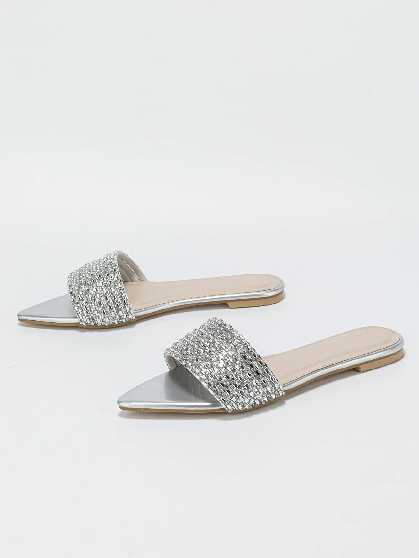 Suedette Rhinestone Slide Flat Sandals