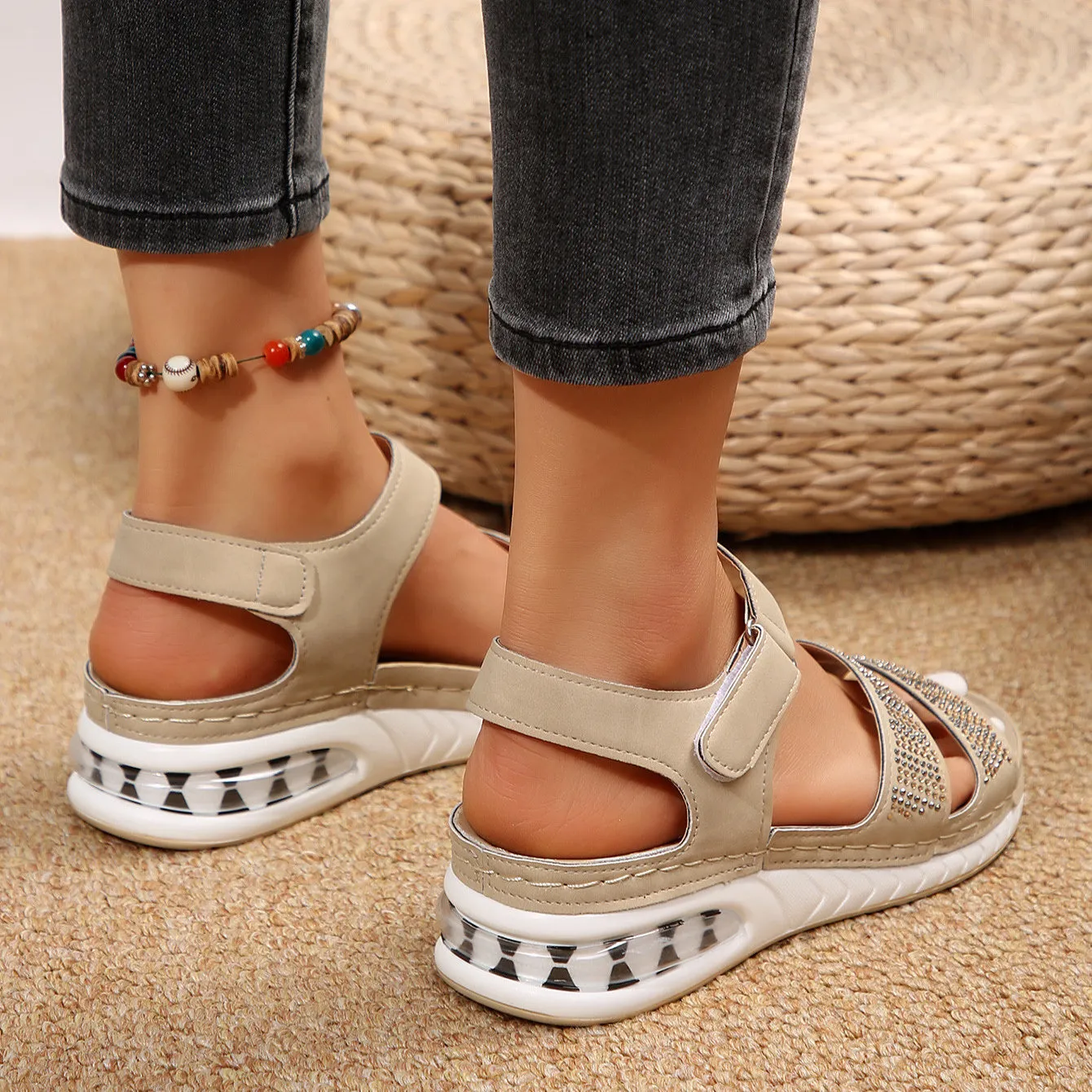 Summer Rhinestone Wedges Sandals Casual Beach Shoes For Women