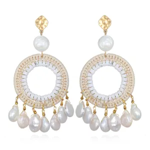 Sunrise Pearl Fringe Statement Earrings