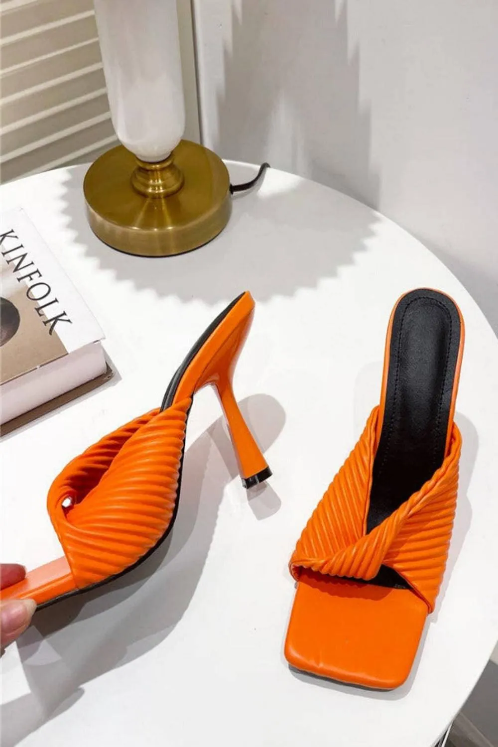 Textured Twist Strap Orange Sandal