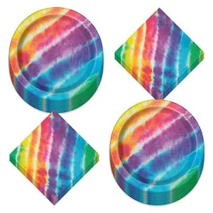 Tie Dye Rainbow Paper Plates and Napkins - 60's Decades, and Hippie Party (Serves 16)