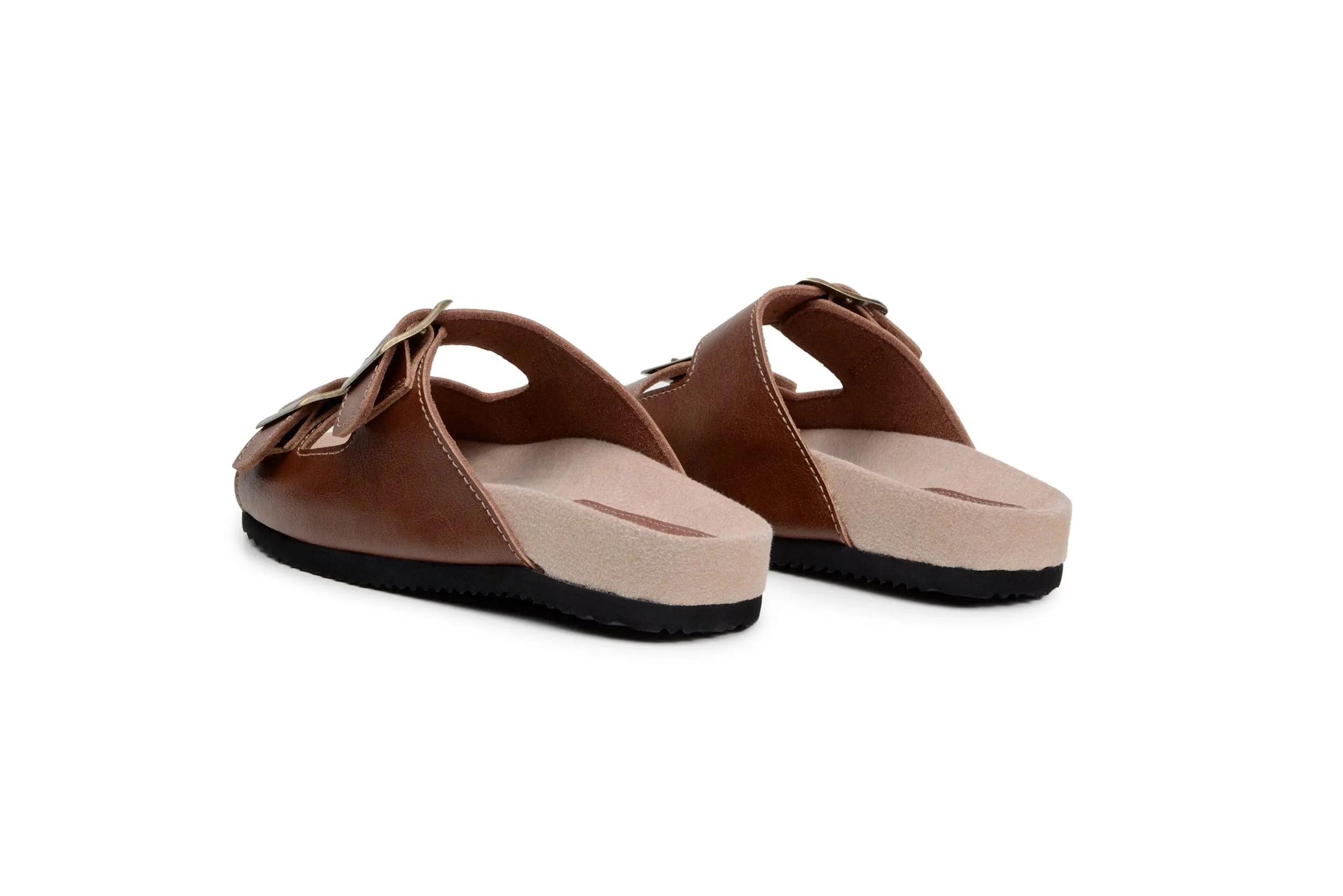 Truda Unisex Vegan Leather Two-Strap Sandals | Chestnut Brown