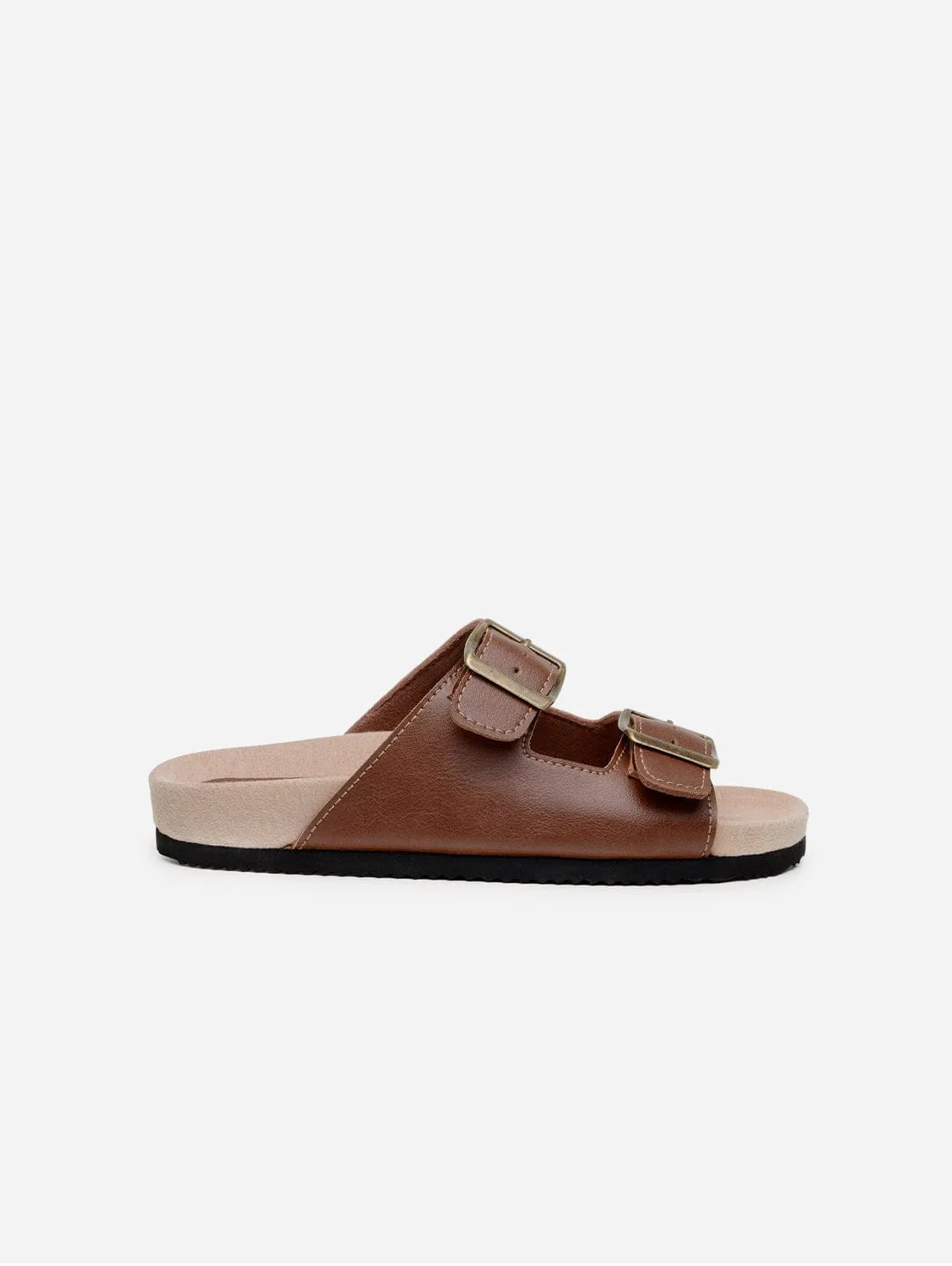 Truda Unisex Vegan Leather Two-Strap Sandals | Chestnut Brown