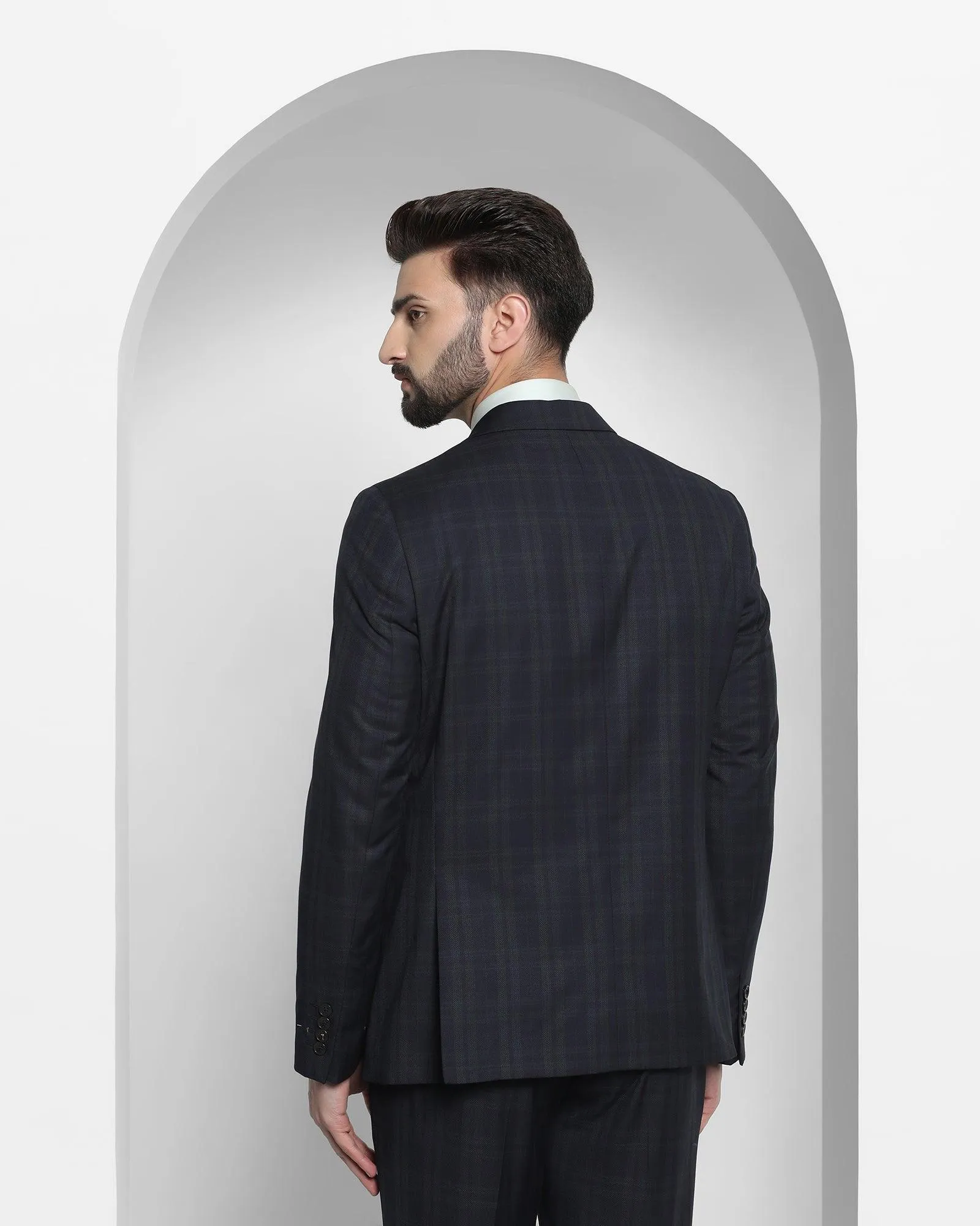 Two Piece Navy Check Formal Suit - Nodor