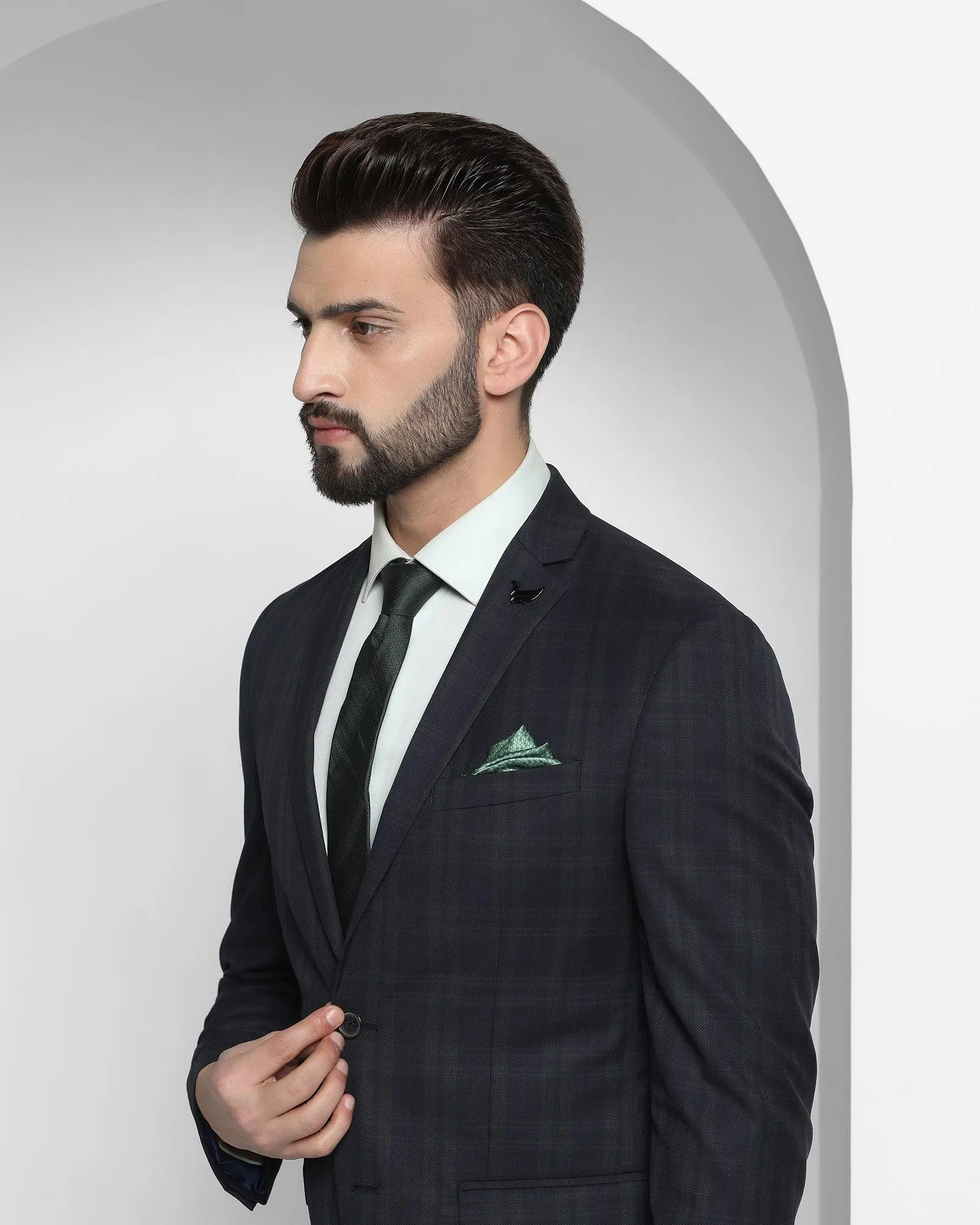 Two Piece Navy Check Formal Suit - Nodor