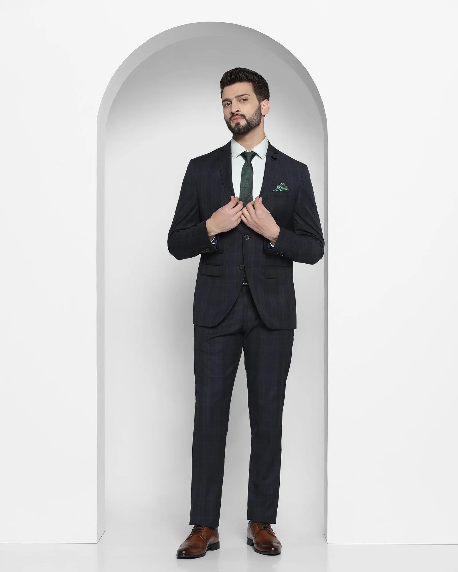 Two Piece Navy Check Formal Suit - Nodor