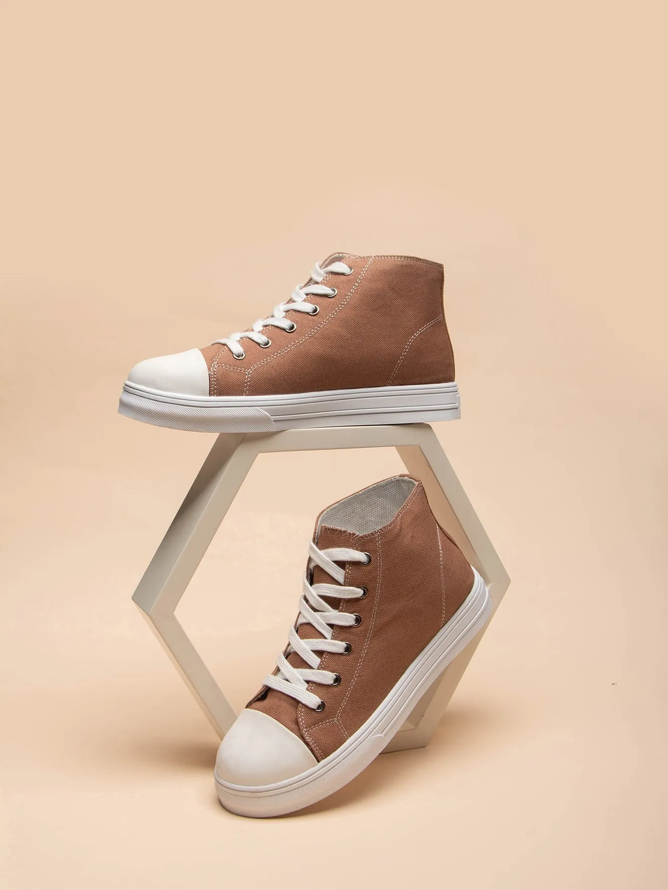 Two Tone Lace-up Front High Top Skate Shoes