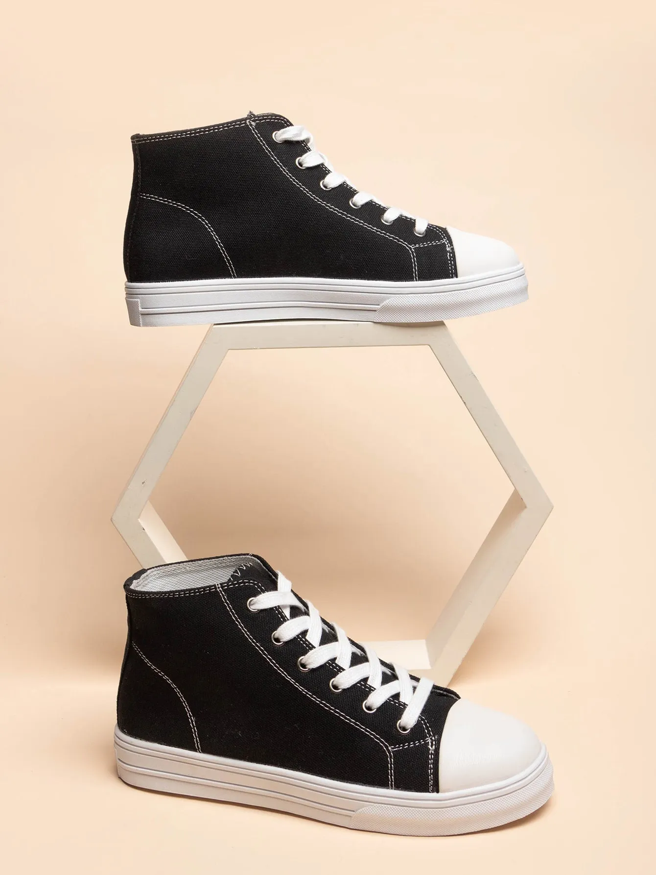 Two Tone Lace-up Front High Top Skate Shoes