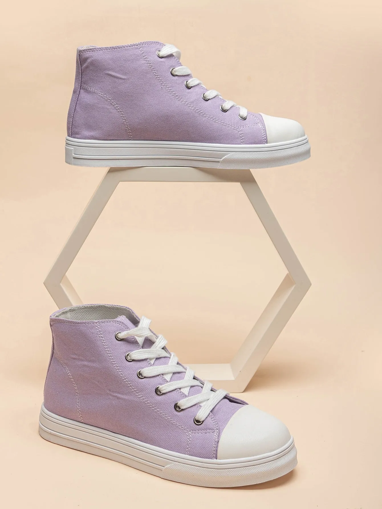 Two Tone Lace-up Front High Top Skate Shoes