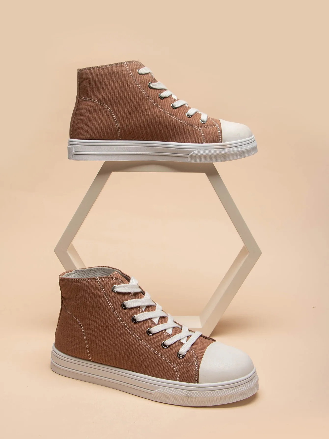 Two Tone Lace-up Front High Top Skate Shoes