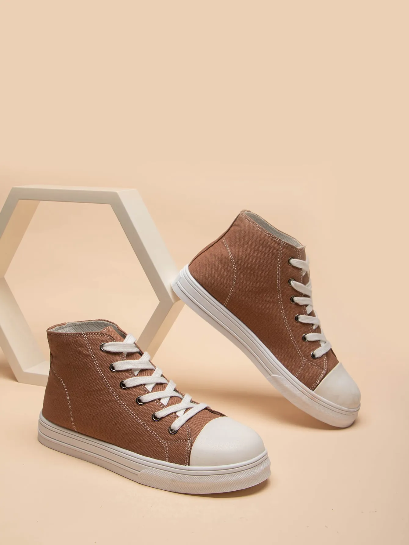 Two Tone Lace-up Front High Top Skate Shoes