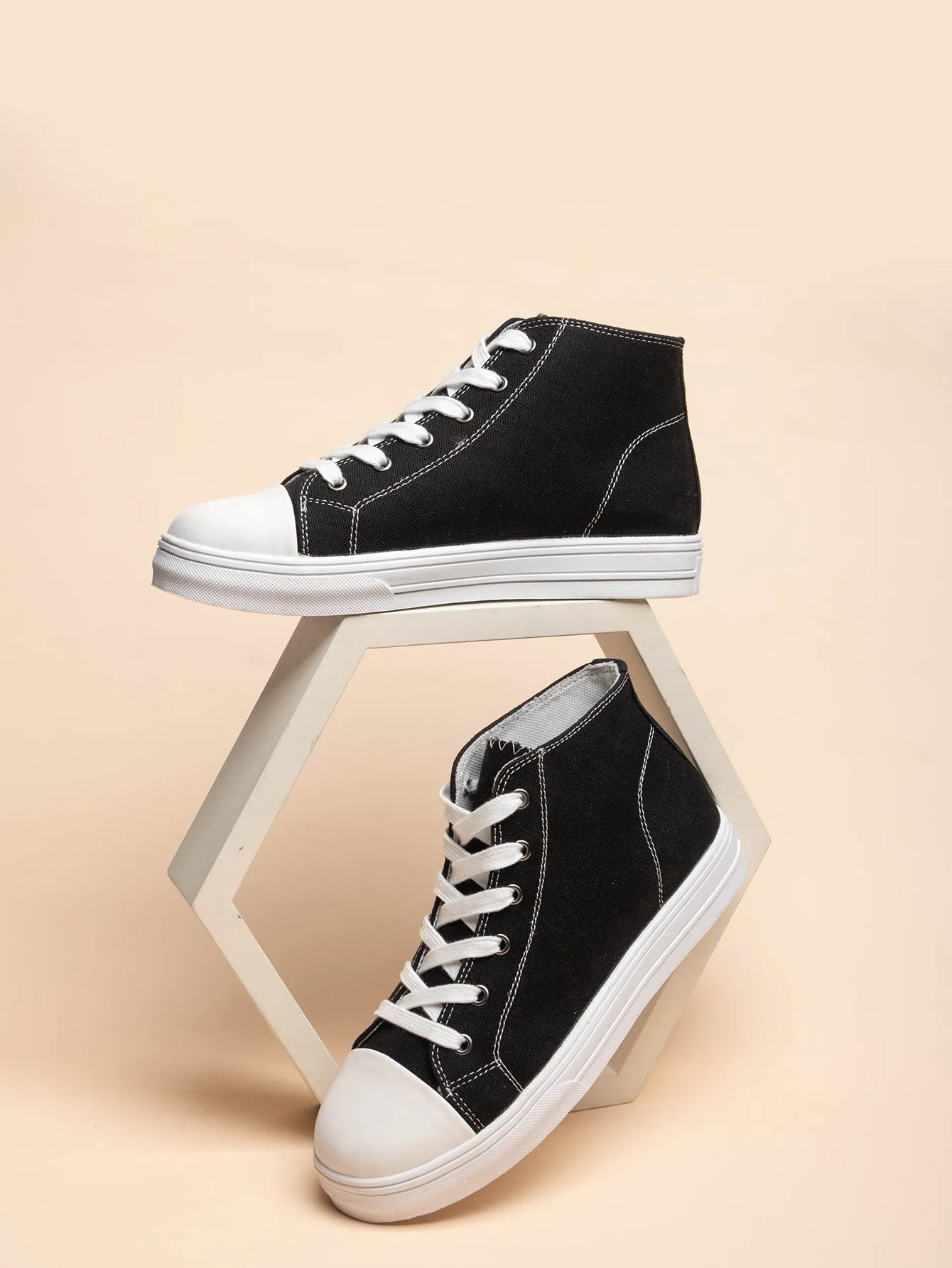 Two Tone Lace-up Front High Top Skate Shoes