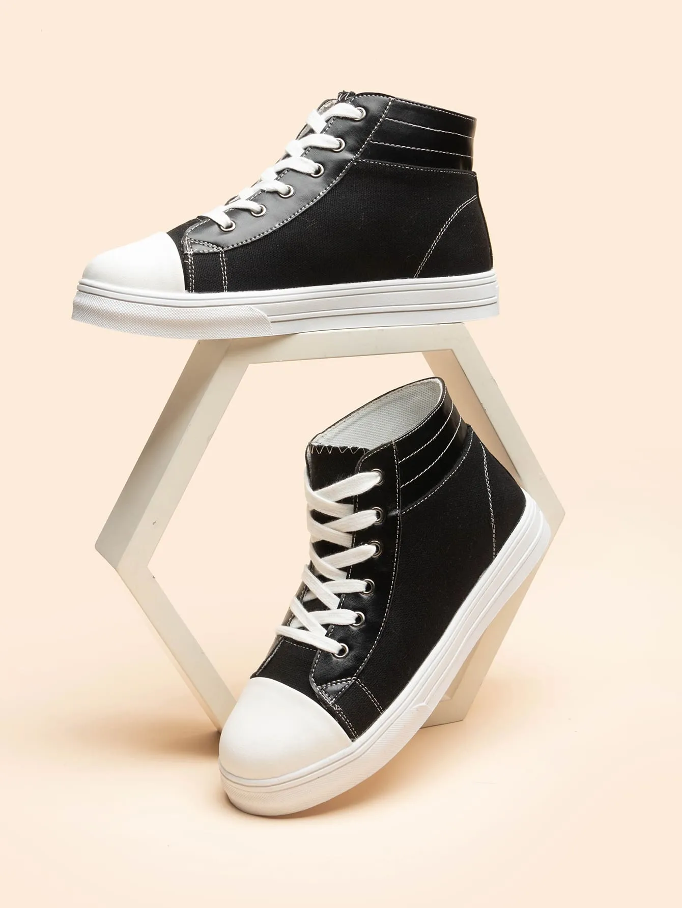 Two Tone Lace-up Front High Top Skate Shoes